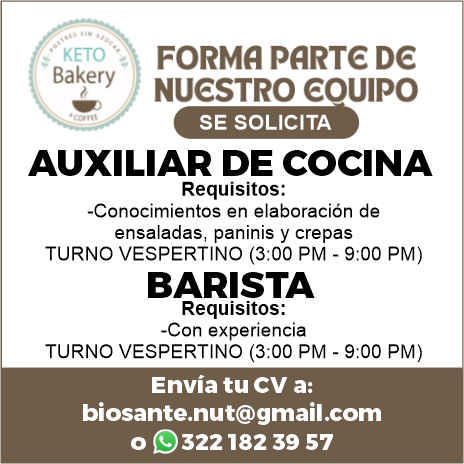 anuncio de
AUXILIAR DE COCINA
BARISTA