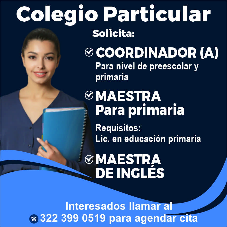 anuncio de
COORDINADOR (A)
MAESTRA
Para primaria
MAESTRA
DE INCLÉS
