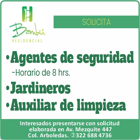 anuncio de
'Agentes de seguridad
'Jardineros
'Auxiliar de limpieza