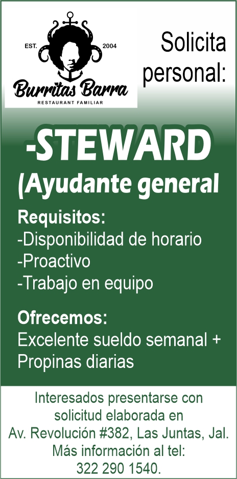 anuncio de 
-STEWARD

