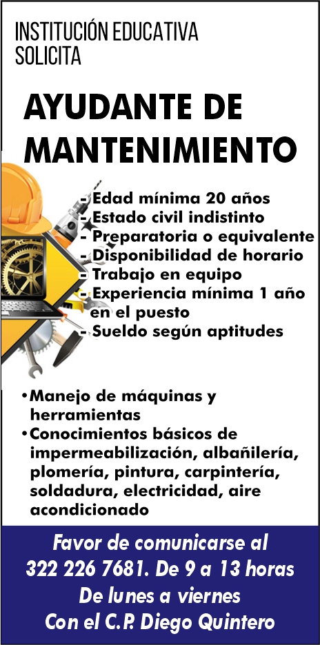 anuncio de 
AYUDANTE DE
MANTENIMIENTO
