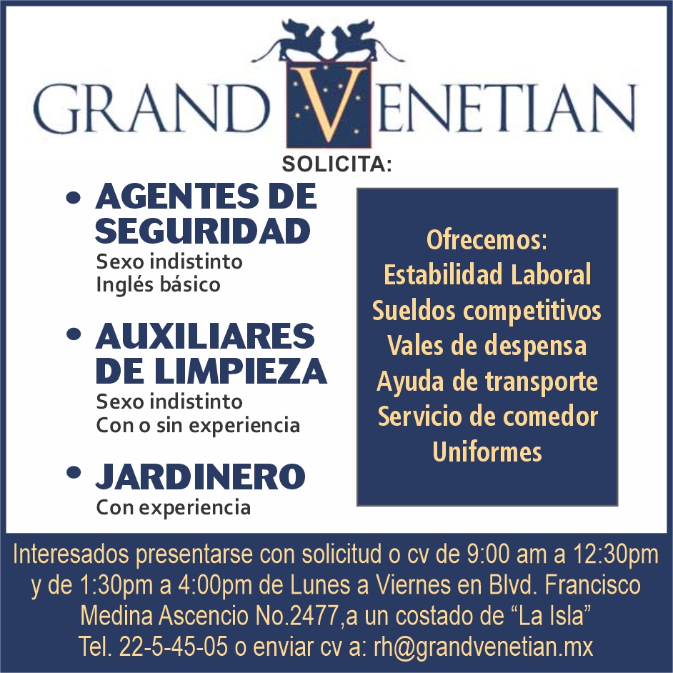 anuncio de 
AGENTES DE
SEGURIDAD

• AUXILIARES
DE LIMPIEZA

• JARDINERO

