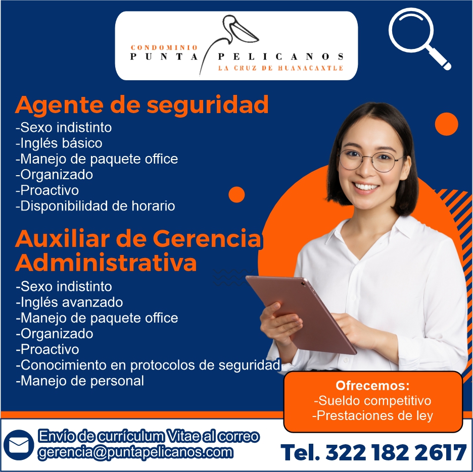 anuncio de 
Agente de seguridad

Auxiliar de Gerencia
Administrativa
