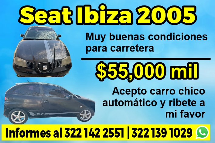 anuncio de Seat ibiza 2005muy buenas condicionespara carretera$55,ooo milacepto carro chicoautomatico y ribete ami favorinformes 322142 2551 1 3221391029