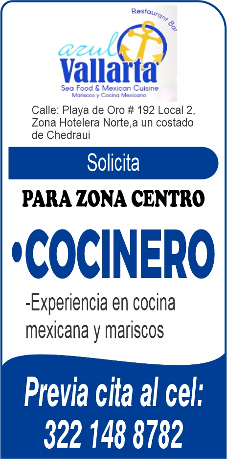 anuncio de Restaurazuvallartasea food c mexican cuisinecalle: playa de oro # 192 local 2,zona hotelera norte,a un costadode chedrauisolicitapara zona centro'cocinero-experiencia en cocinamexicana y mariscosprevia cita al cel.'322 148 8782