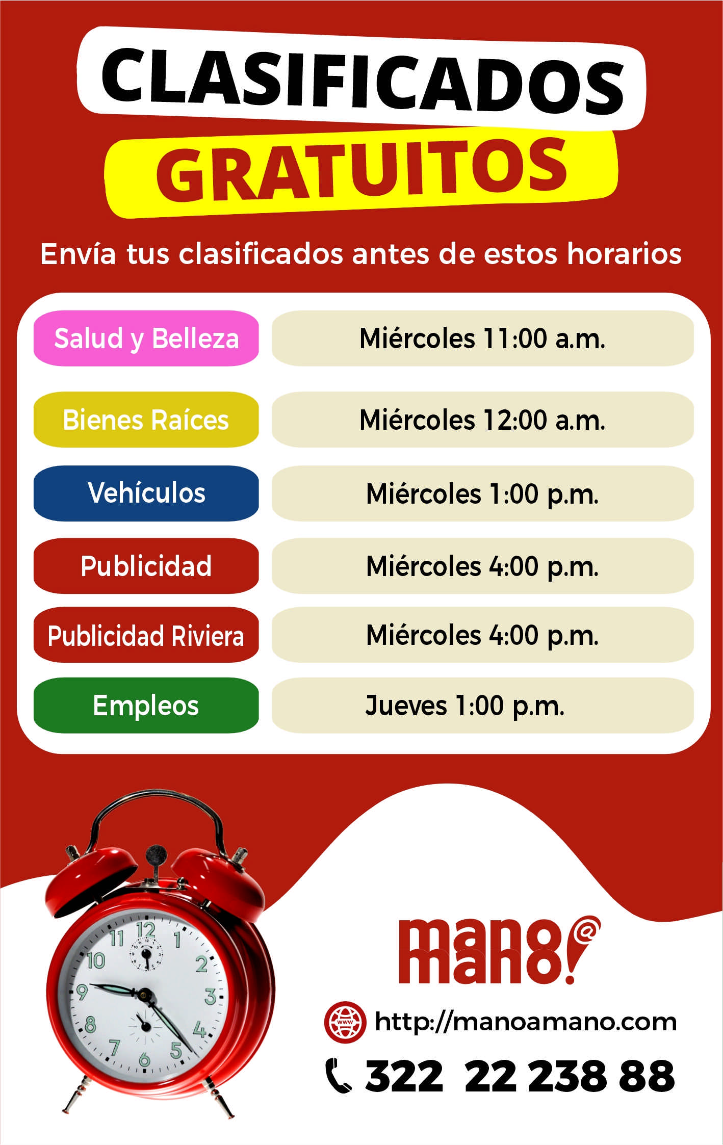 Horarios clasificados mesa de trabajo 1